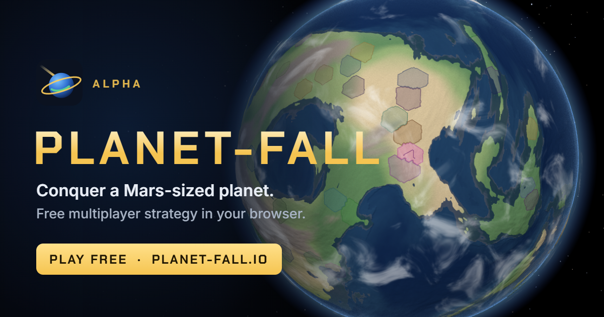 Planet-Fall: nations fighting for territory across a 3D planet with continents, oceans and clouds